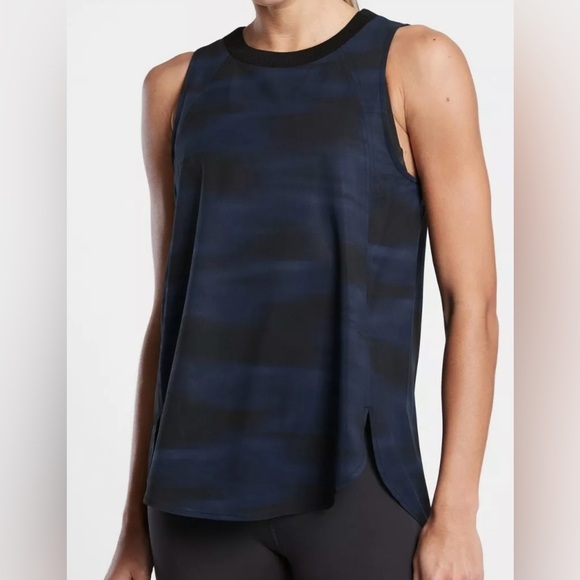 Athleta Zephyr Navy Blue Crew Neck Loose Fit Tank Top - Picture 1 of 9